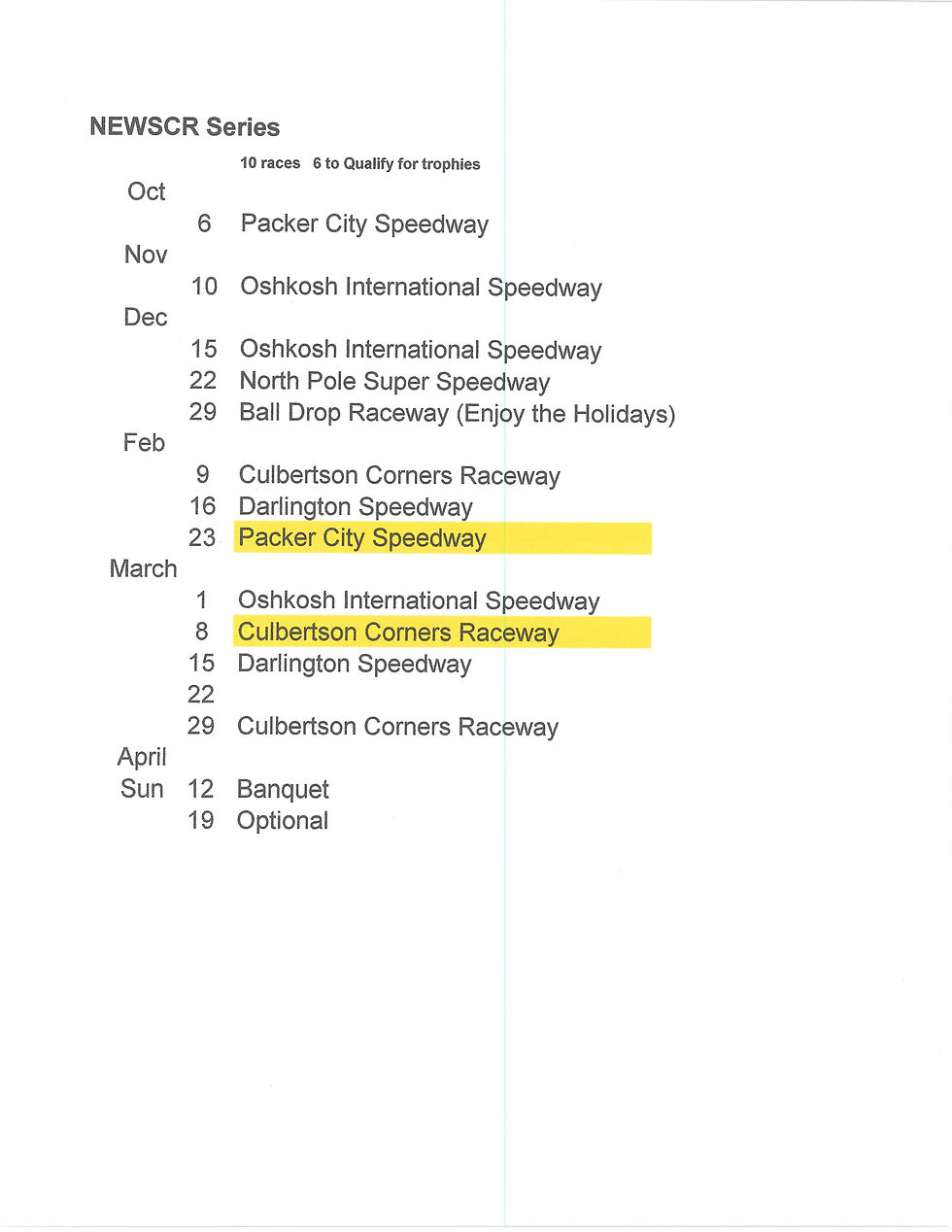 2019-2020 NEWSCR Race Schedule