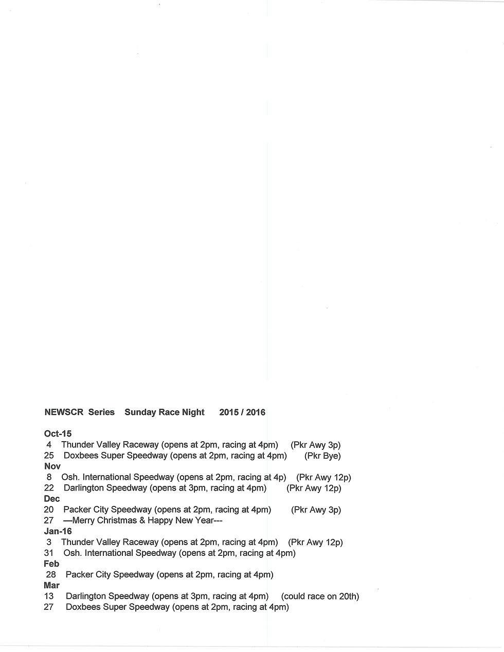 2015-16 NEWSCR Schedule