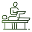Minimalist drawing of a person giving a massage and applying assisted stretch