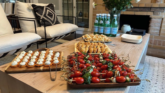 Private Party Appetizers Setup - sweet potatoes, empanadas, caprese