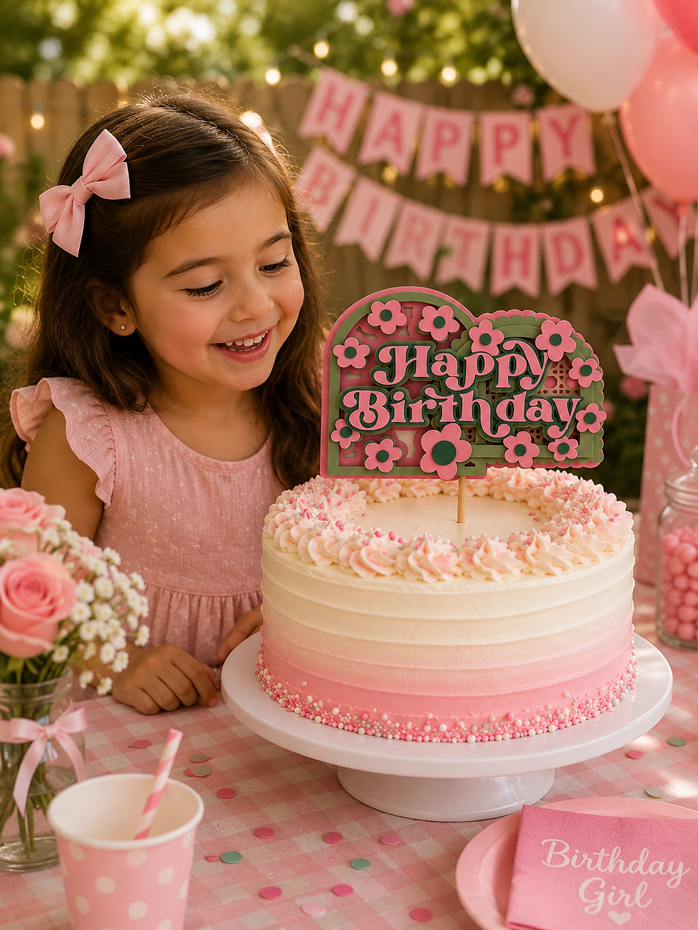 Thumbnail: Blush & Sage Floral Happy Birthday Cake Topper