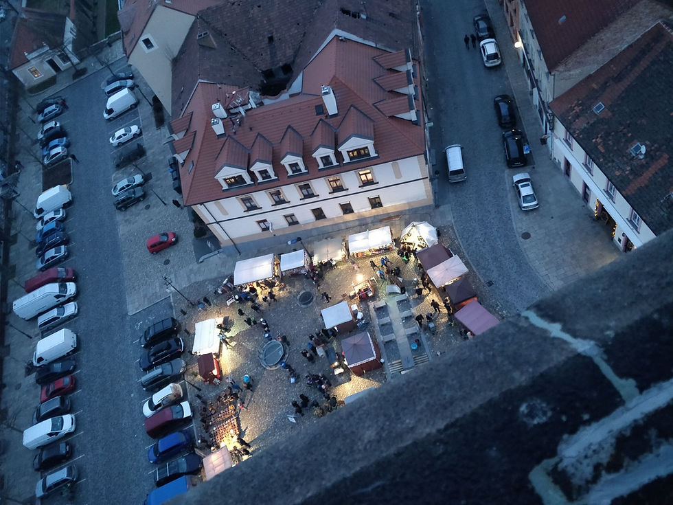Vánoční trhy v Písku 2017 (pohled z kostelní věže). Foto: Jakub Šafránek