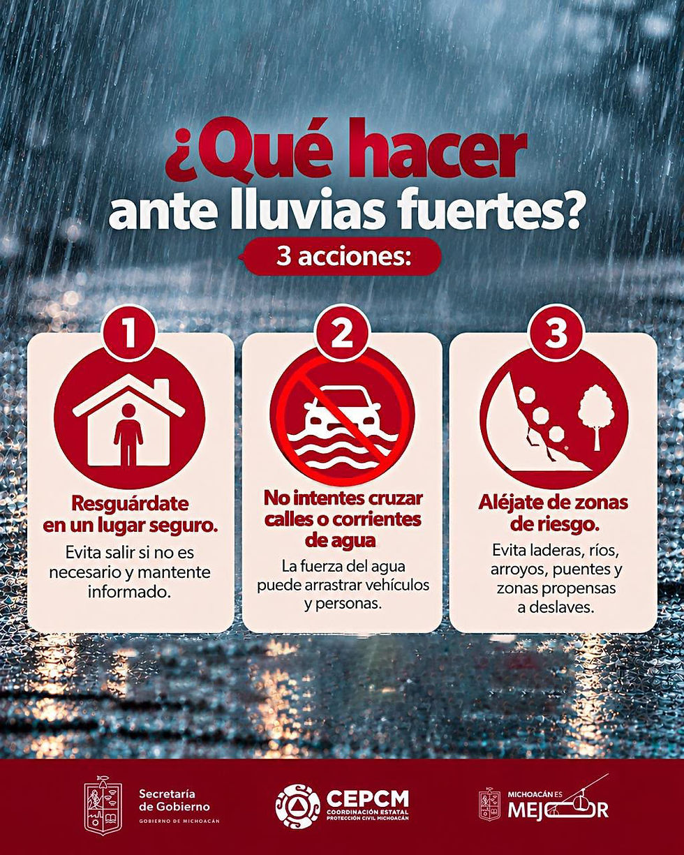 PC estatal llama a extremar precauciones ante lluvias por huracán “Simon”