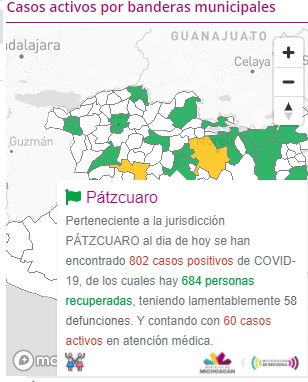PÁTZCUARO REGISTRA OCHO CASOS NUEVOS Y DOS DEFUNCIONES MÁS POR COVID-19