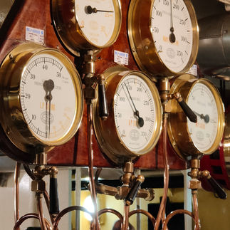 5 Brass gauges in the engine room