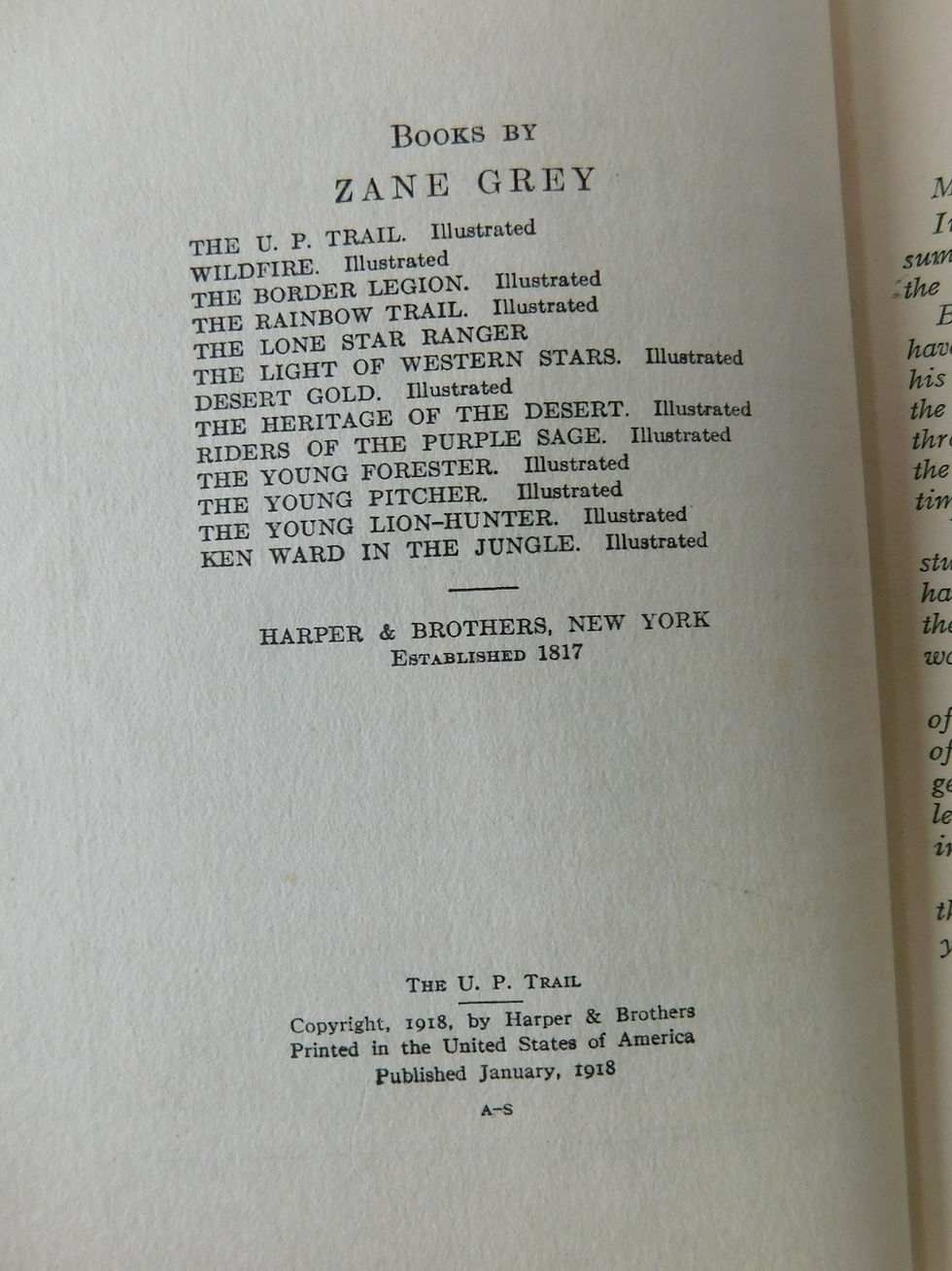Thumbnail: The U.P Trail ~ Zane Grey 1918 SIGNED 1st Edition In The Rare Dust Jacket