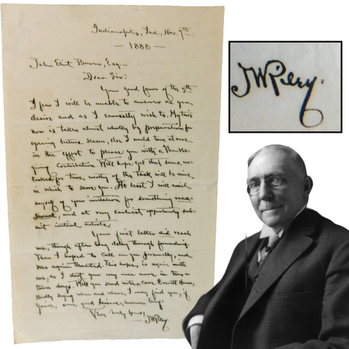 James Whitcomb Riley, Autograph Letter Signed - 1888 