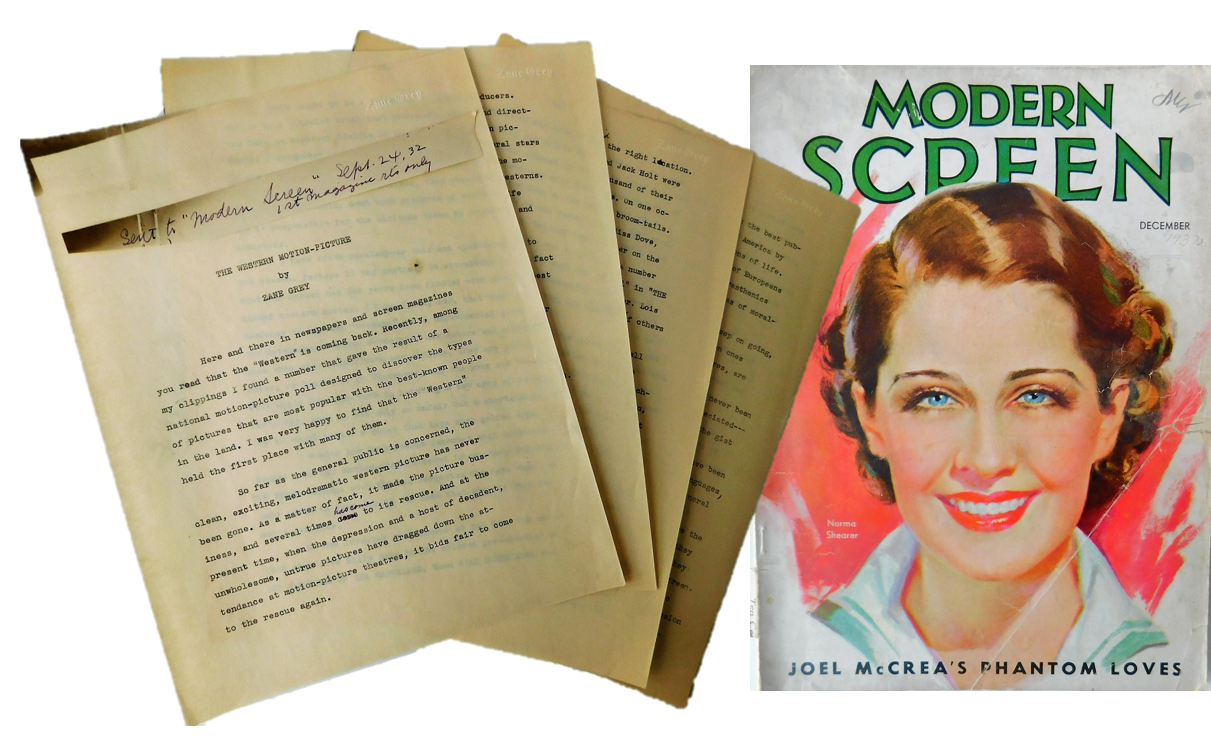 Zane Grey Original 1932 Typed Manuscript,  "A Plea For Westerns"
