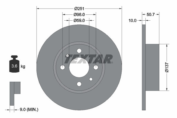 Disc Frana, spate stanga/dreapta , Fiat Bravo 2, Textar
