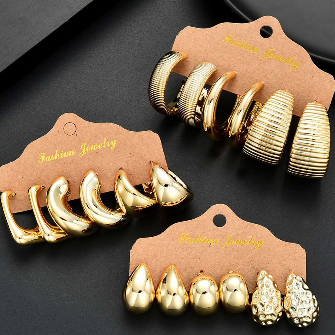 18Pcs/Set Vintage Punk Waterdrop Hoop Earring for Women Fashion Gold Silver Colo