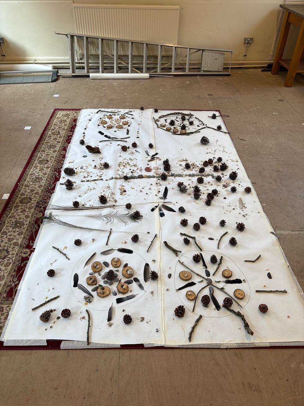 A mandala made collaboratively using only natural materials.