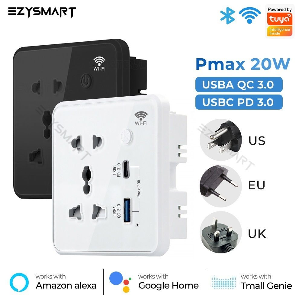 EzySmart Tempered Glass Wifi Smart Socket With Quick Charging 3.0