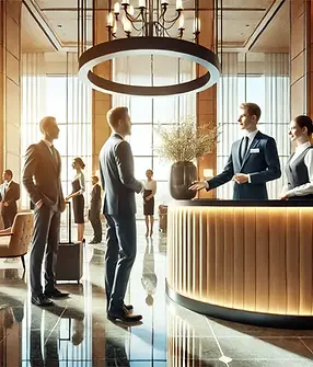 DALL·E 2024-11-18 16.43.05 - An elegant and professional scene of hotel management in a lu