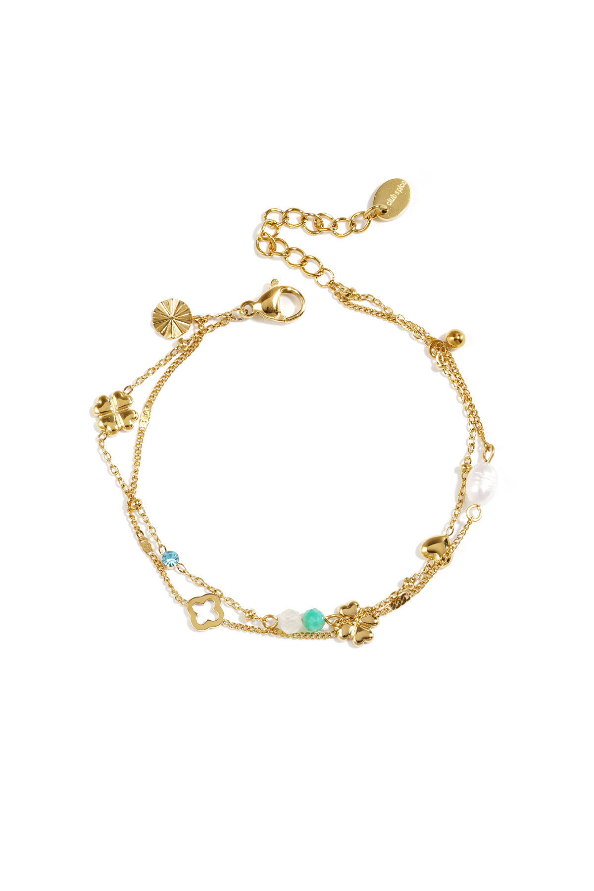Double Bracelet With Clover Gold Color