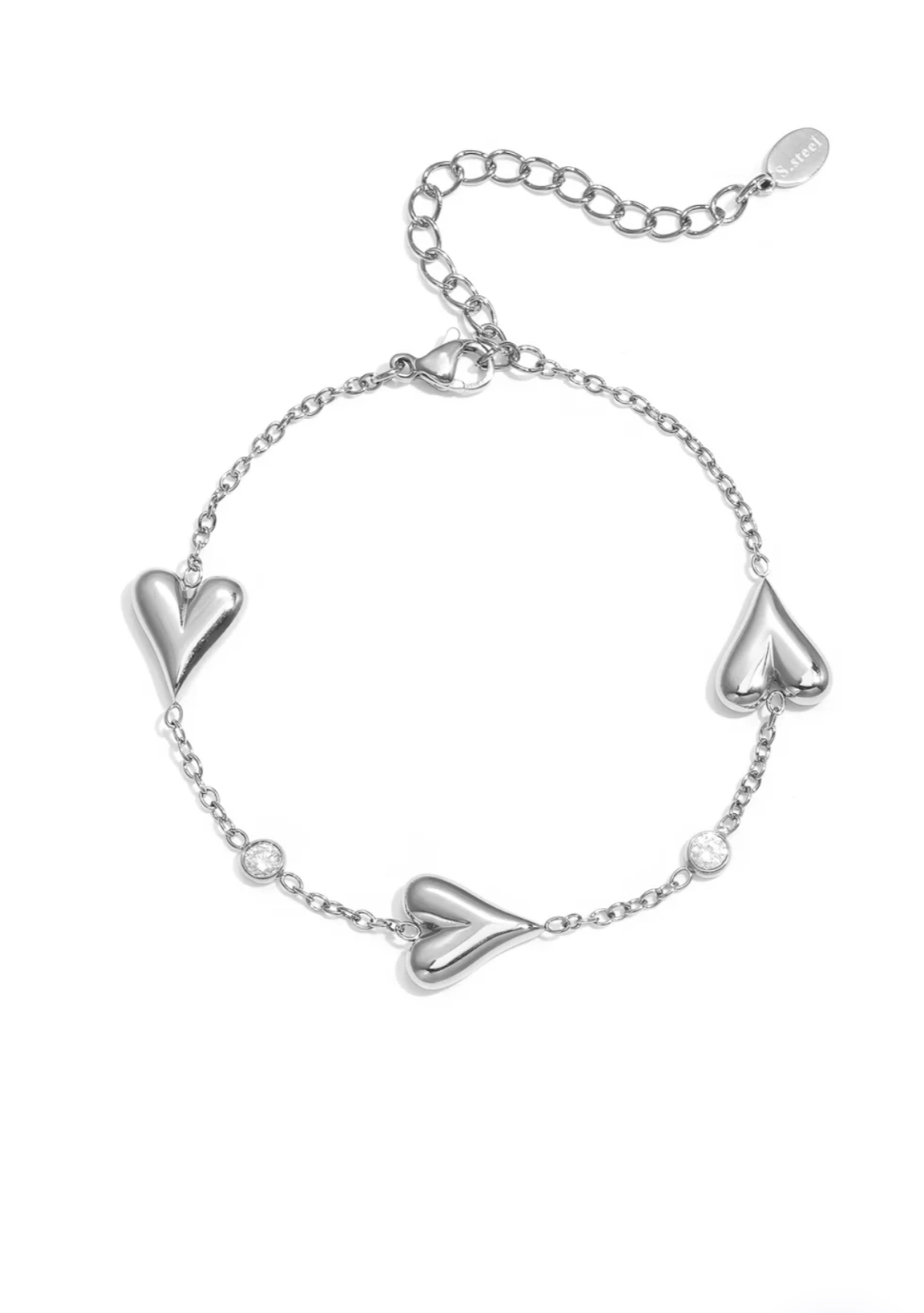 Bracelet With Hearts And Stones Silver Color