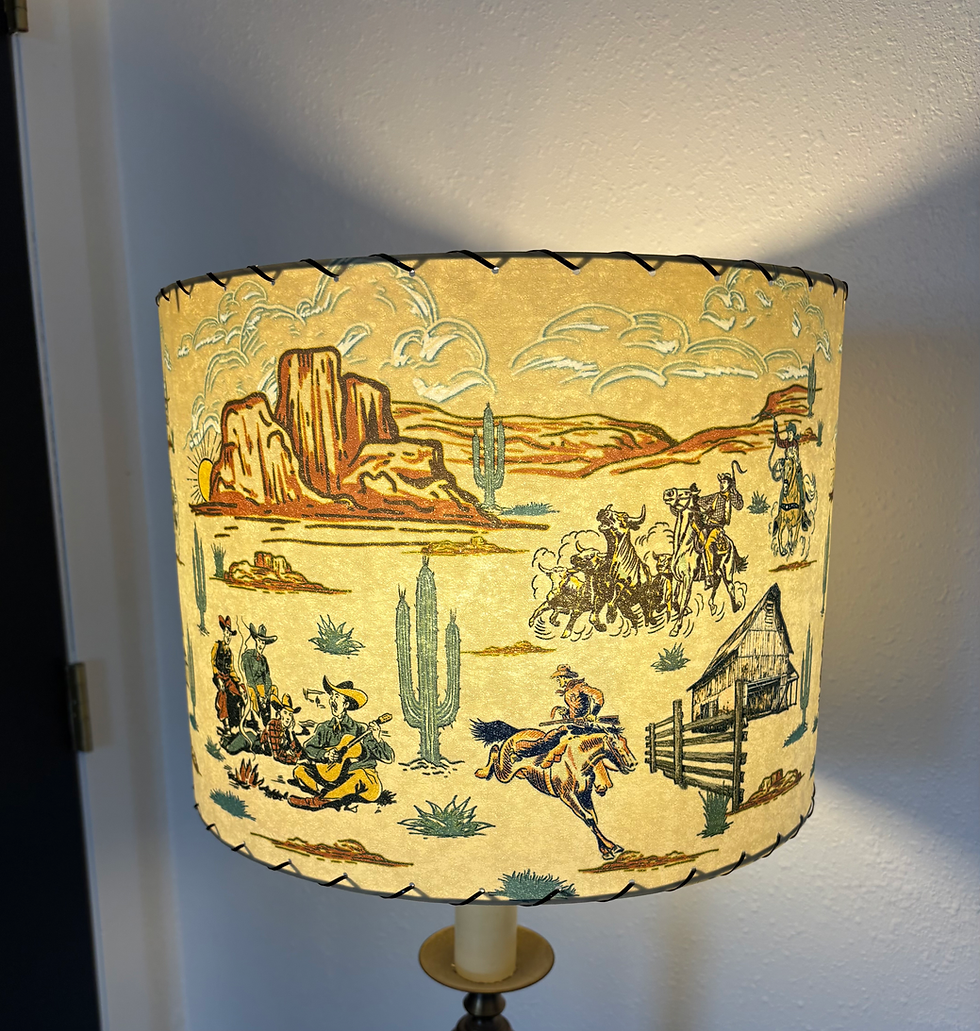 Thumbnail: Handmade Fiberglass Lamp Shade Mid Century Retro Cowboy Roundup 16”d x 12”h
