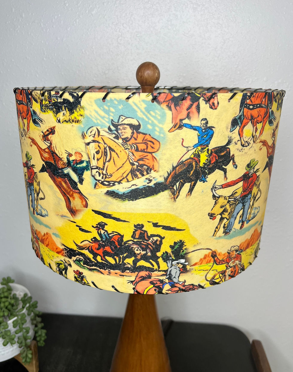 Thumbnail: Handmade Fiberglass Lamp Shade Mid Century Retro Wild West Cowboy 13"d x 8"h