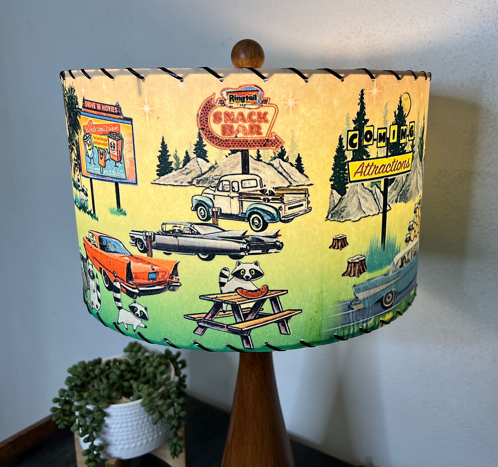 Thumbnail: Handmade Fiberglass Lamp Shade Retro Raccoon Trash Panda Route 66 -13"d x 8"h