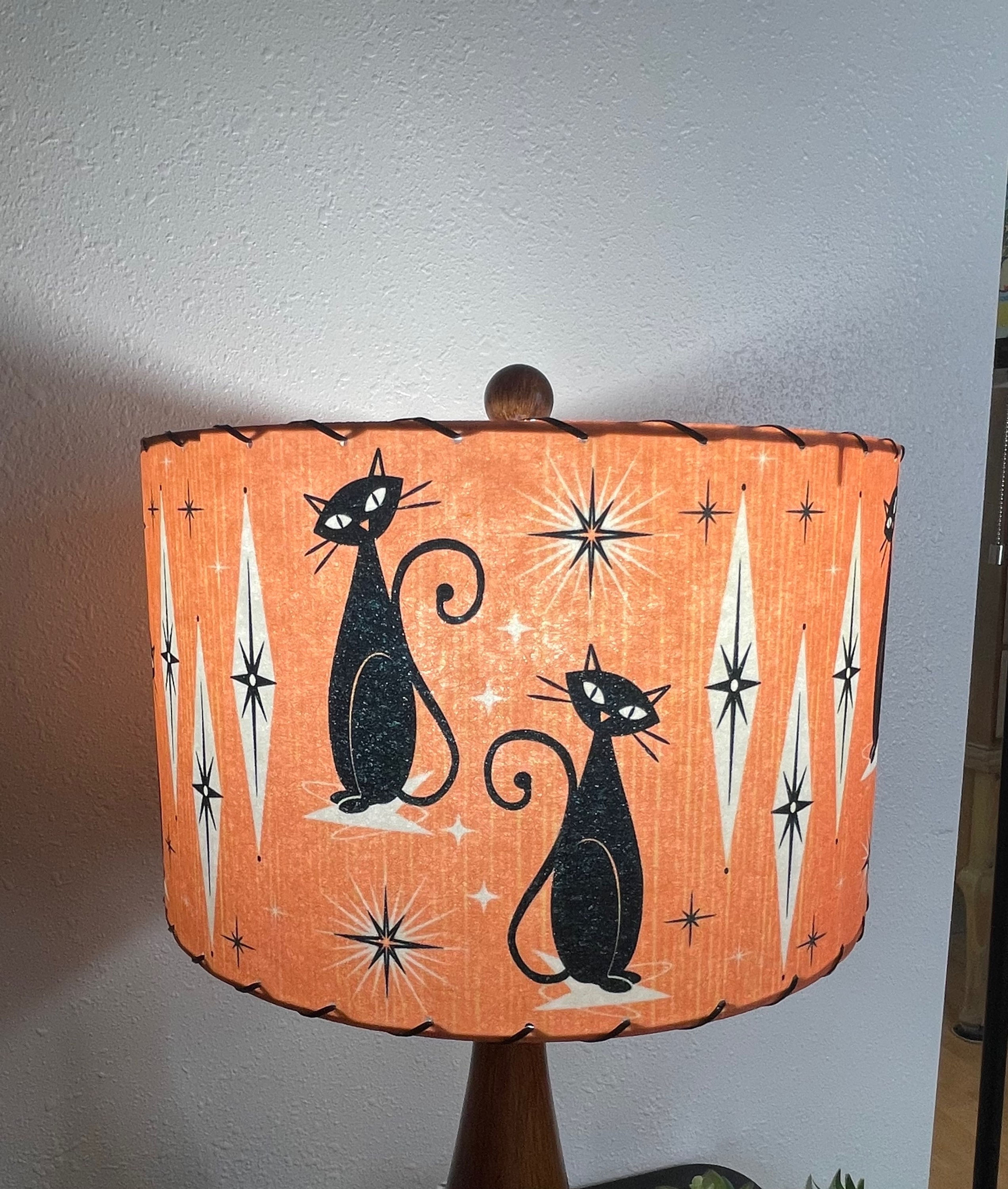 Handmade Fiberglass Lamp Shade MCM Atomic Kitty Cat Mod Coral Pink 13"d x 8"h