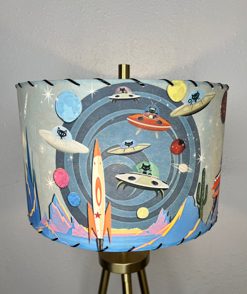 Thumbnail: Handmade Fiberglass Lamp Shade Mid Century Futurism Robot UFO Cat 13"d x 8"h