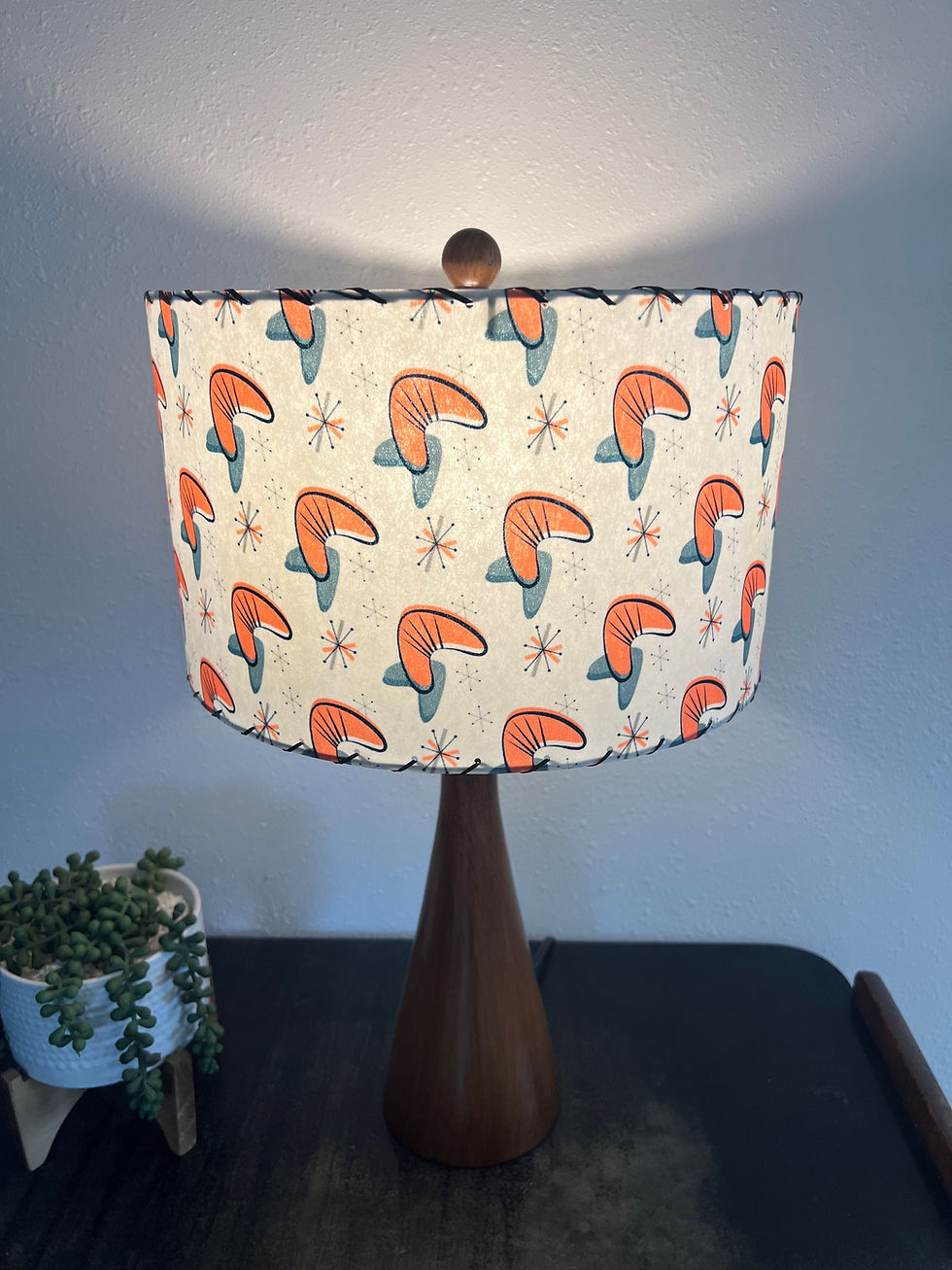 Thumbnail: Handmade Fiberglass Lamp Shade MCM Atomic Retro Boomerangs Starburst 13"d x 8"h
