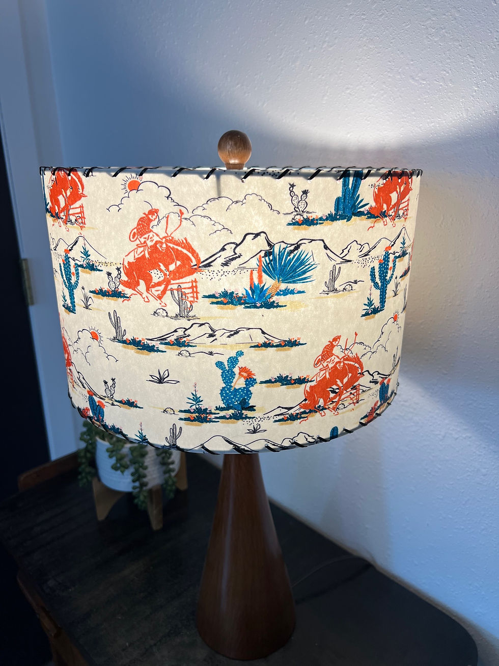 Thumbnail: Handmade Fiberglass Lamp Shade Mid Century Retro Buck 'n Bronco 13"d x 8"h