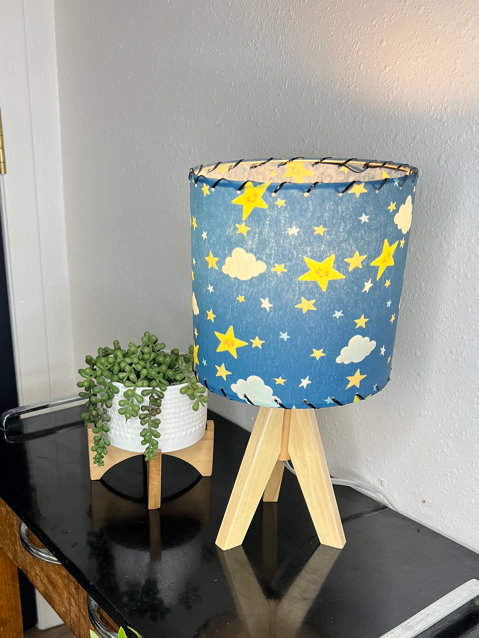 Thumbnail: Handmade Fiberglass Lamp Shade Mid Century & Wood Tripod base Wishing Star