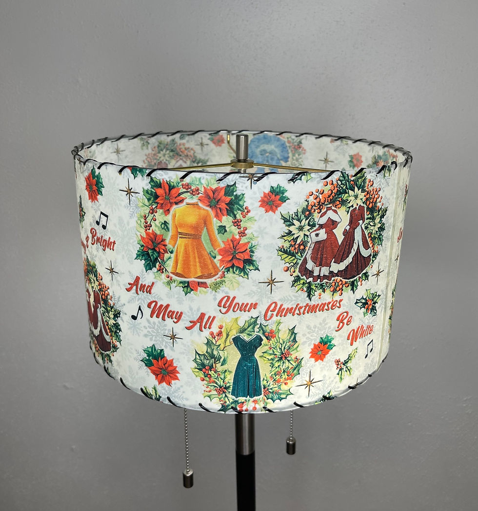 Thumbnail: Handmade Fiberglass Lamp Shade MCM Dreaming of a White Christmas 13"d x 8"h