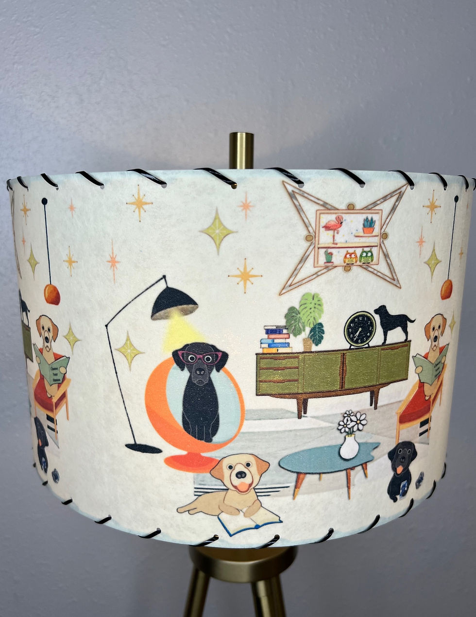Thumbnail: Handmade Fiberglass Lamp Shade MCM Atomic Labrador Retriever Dogs #1 -13"d x 8"h