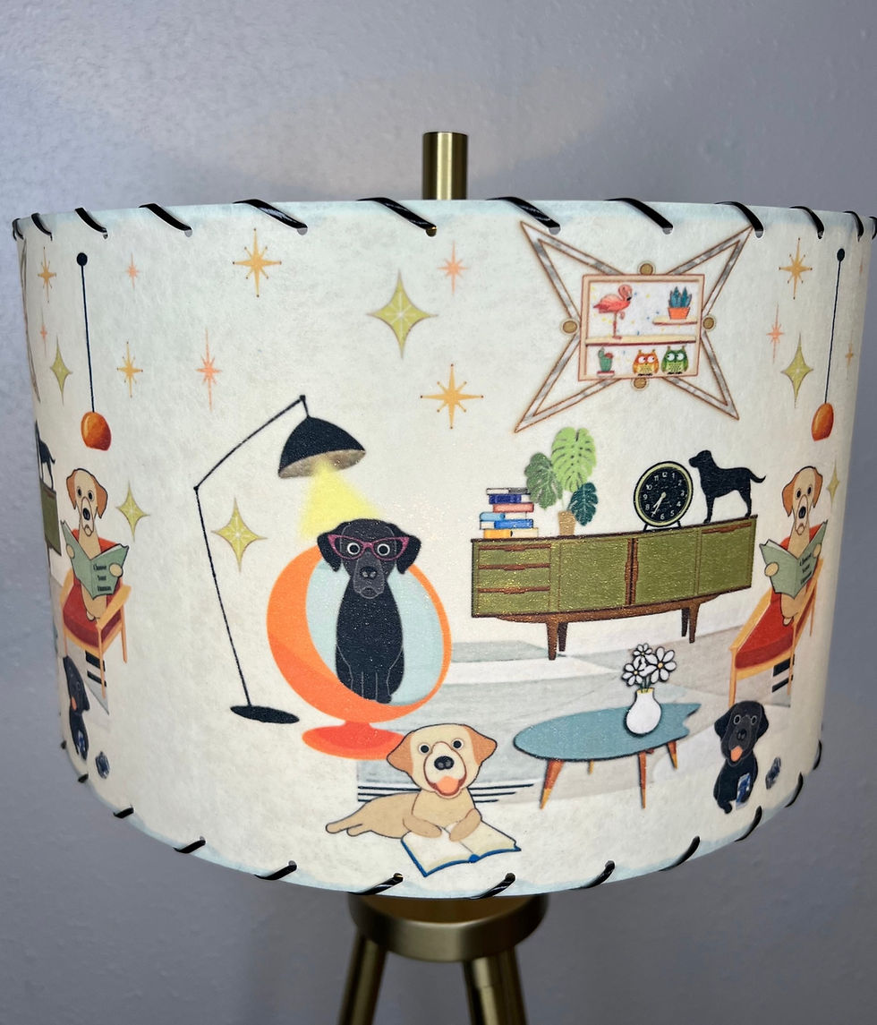 Thumbnail: Handmade Fiberglass Lamp Shade MCM Atomic Labrador Retriever Dogs #1 -13"d x 8"h