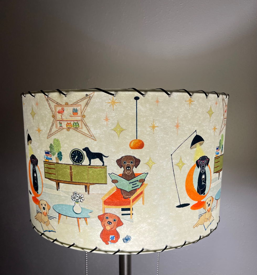 Thumbnail: Handmade Fiberglass Lamp Shade MCM Labrador Retriever Dogs #2 - 13"d x 8"h