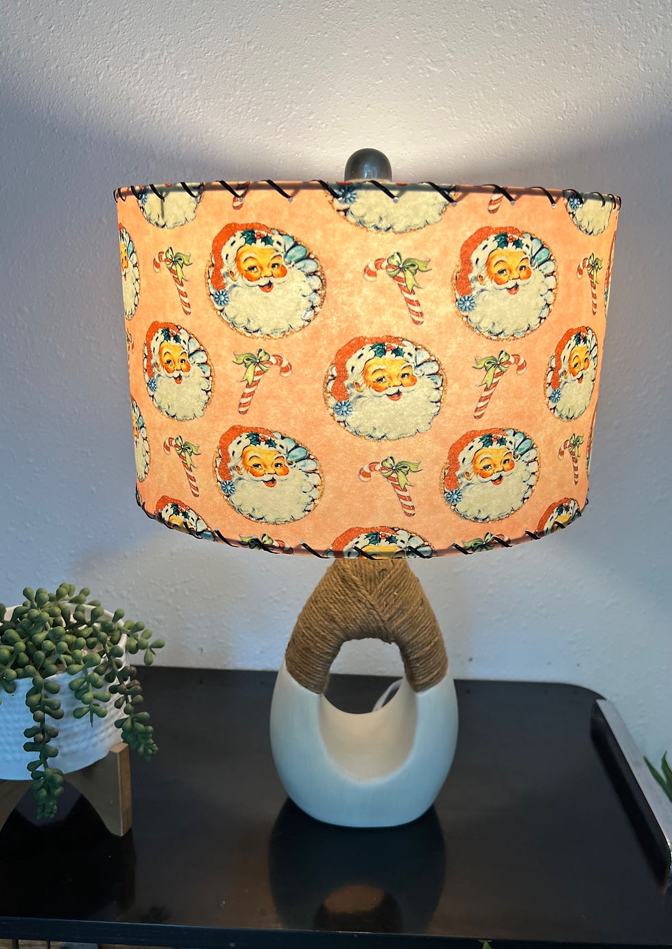 Thumbnail: Handmade Fiberglass Lamp Shade Mid Century Western Christmas Cowboy Santa