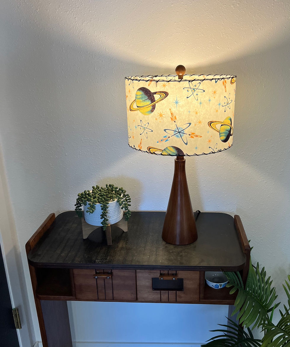 Thumbnail: Handmade Fiberglass Lamp Shade MCM Atomic Rockets Moon & Saturn Star 13"d x 8"h