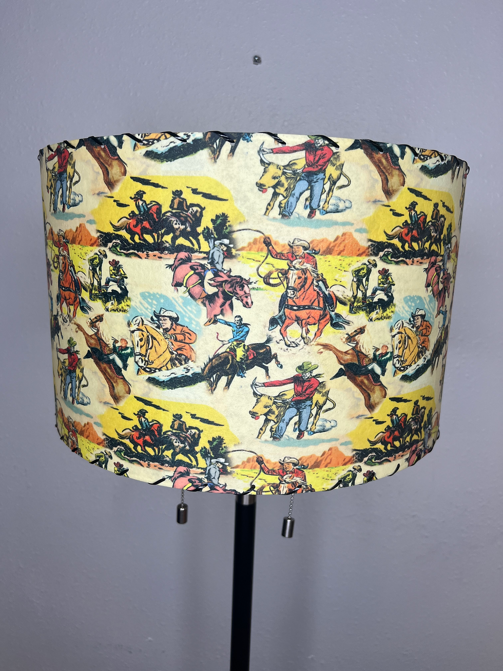 Thumbnail: Handmade Fiberglass Lamp Shade Mid Century Retro Wild West Cowboy 16”d x 10”h