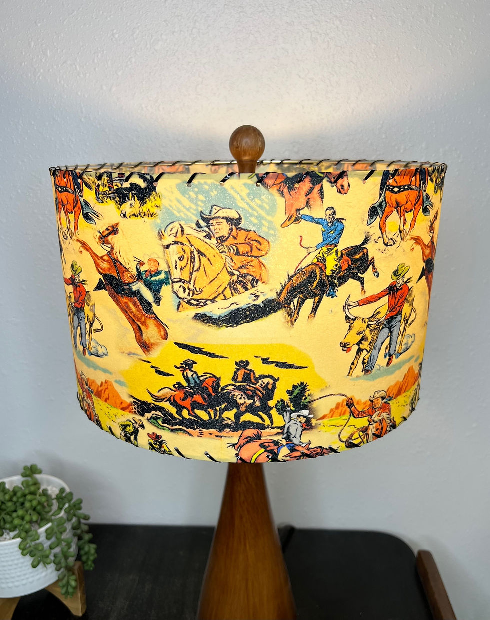 Thumbnail: Handmade Fiberglass Lamp Shade Mid Century Retro Wild West Cowboy 13"d x 8"h