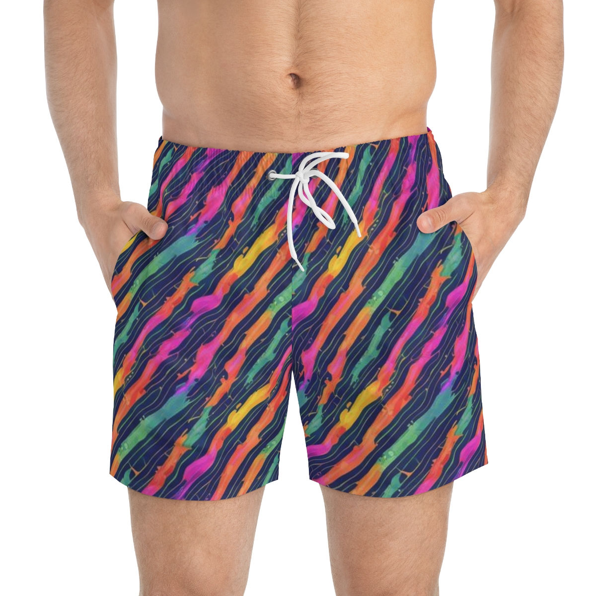 Rainbow Paint Splash Stripes Pride Swim Trunks