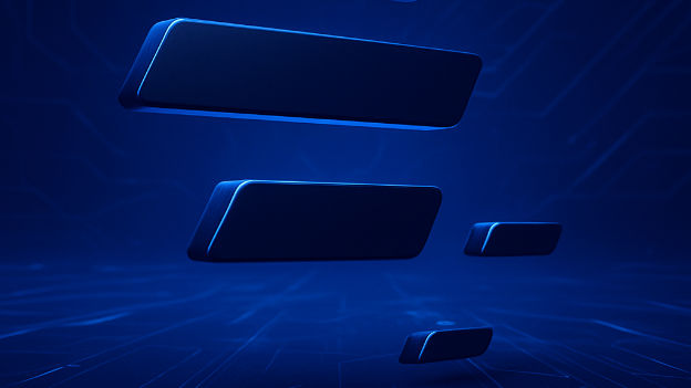 Четири черни тирета, подредени от най-дълго до най-късо върху тъмносин технологичен фон.