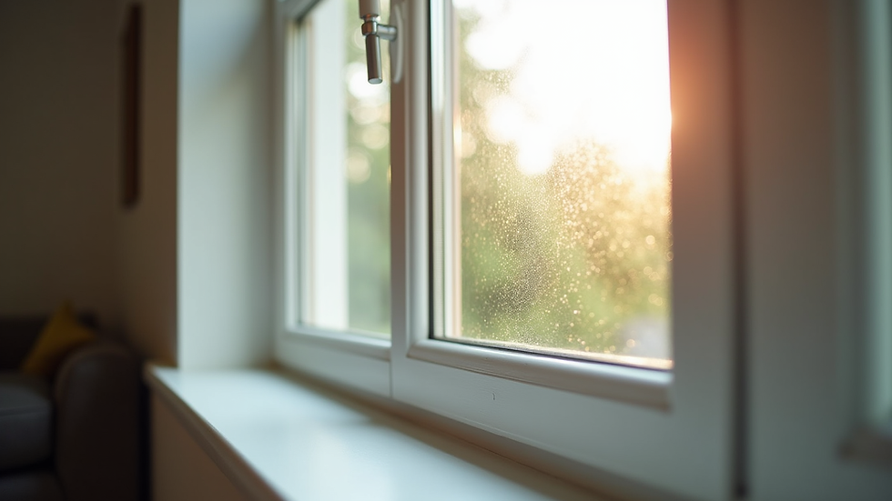 Eye-level view of a residential window with UV protection film installed