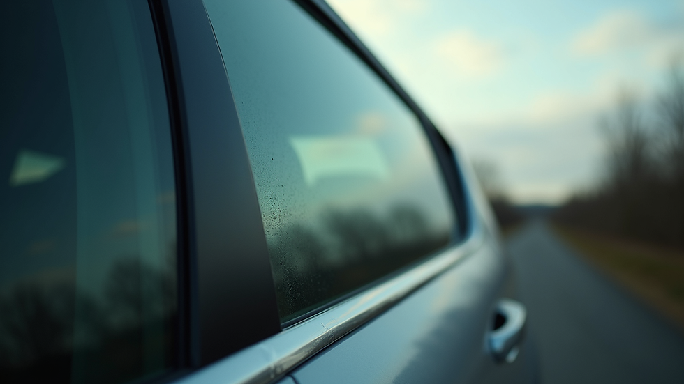 Close-up view of a car window with professionally applied tint film