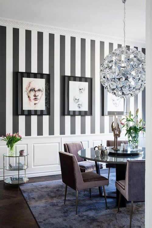 Decoración de paredes con franjas pintadas.