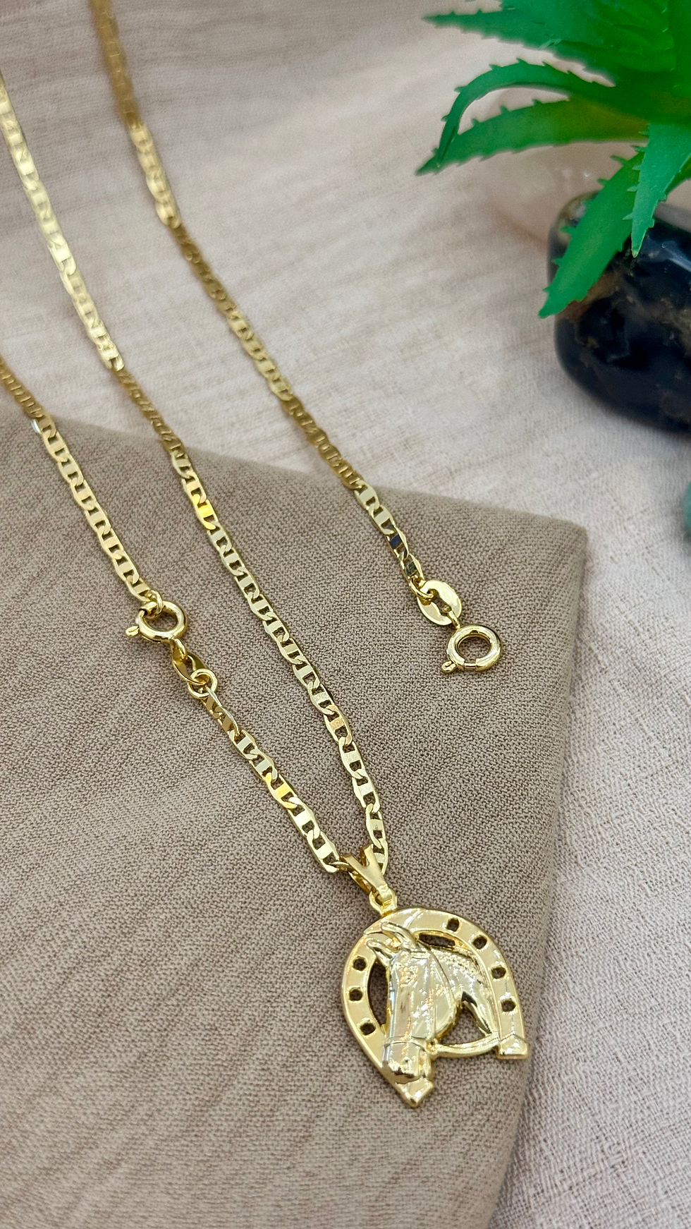 Kit 2mm corrente Piastrine+Pingente Cavalo+Pulseira 70ou60CM Banhado a ouro 18K