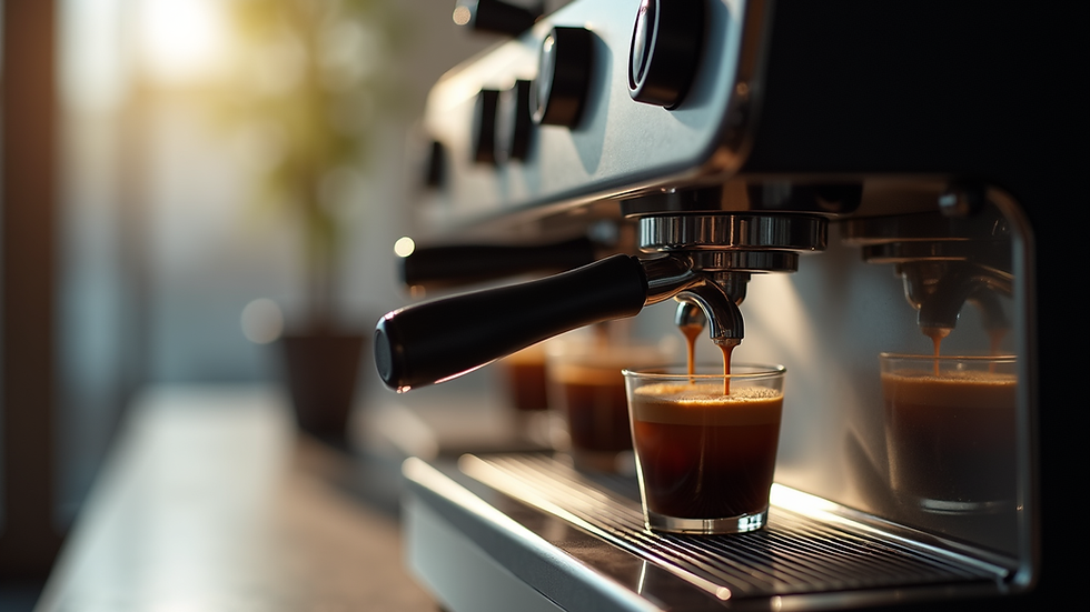 Close-up view of a modern coffee machine with a sleek design