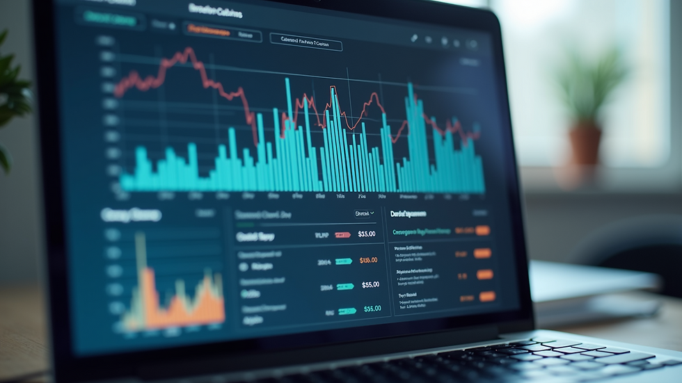 Close-up view of a laptop screen showing AI analytics dashboard