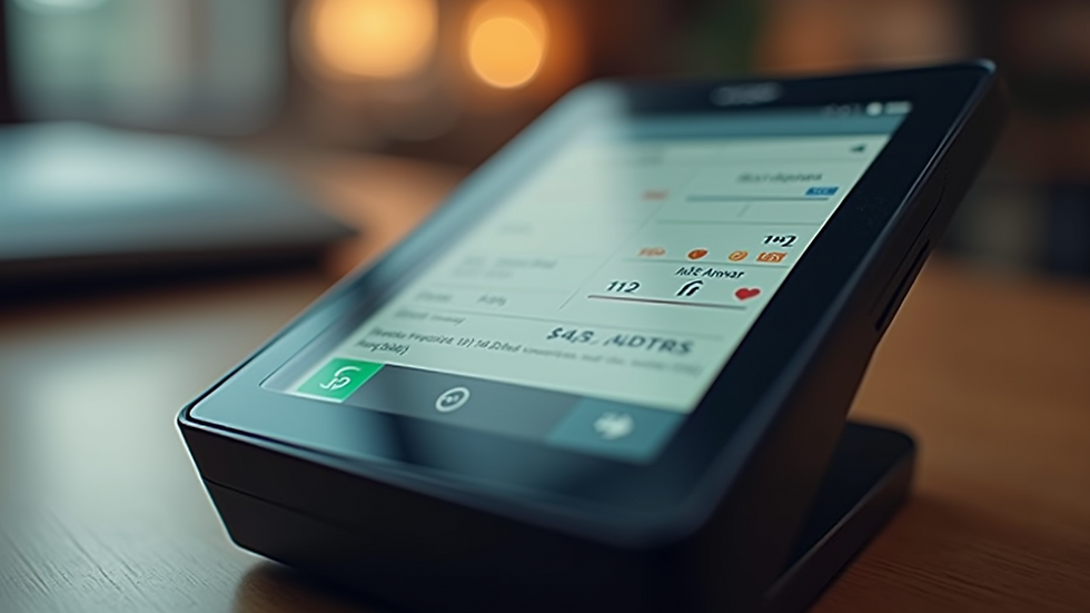 Close-up view of a digital assistant device displaying sales notifications