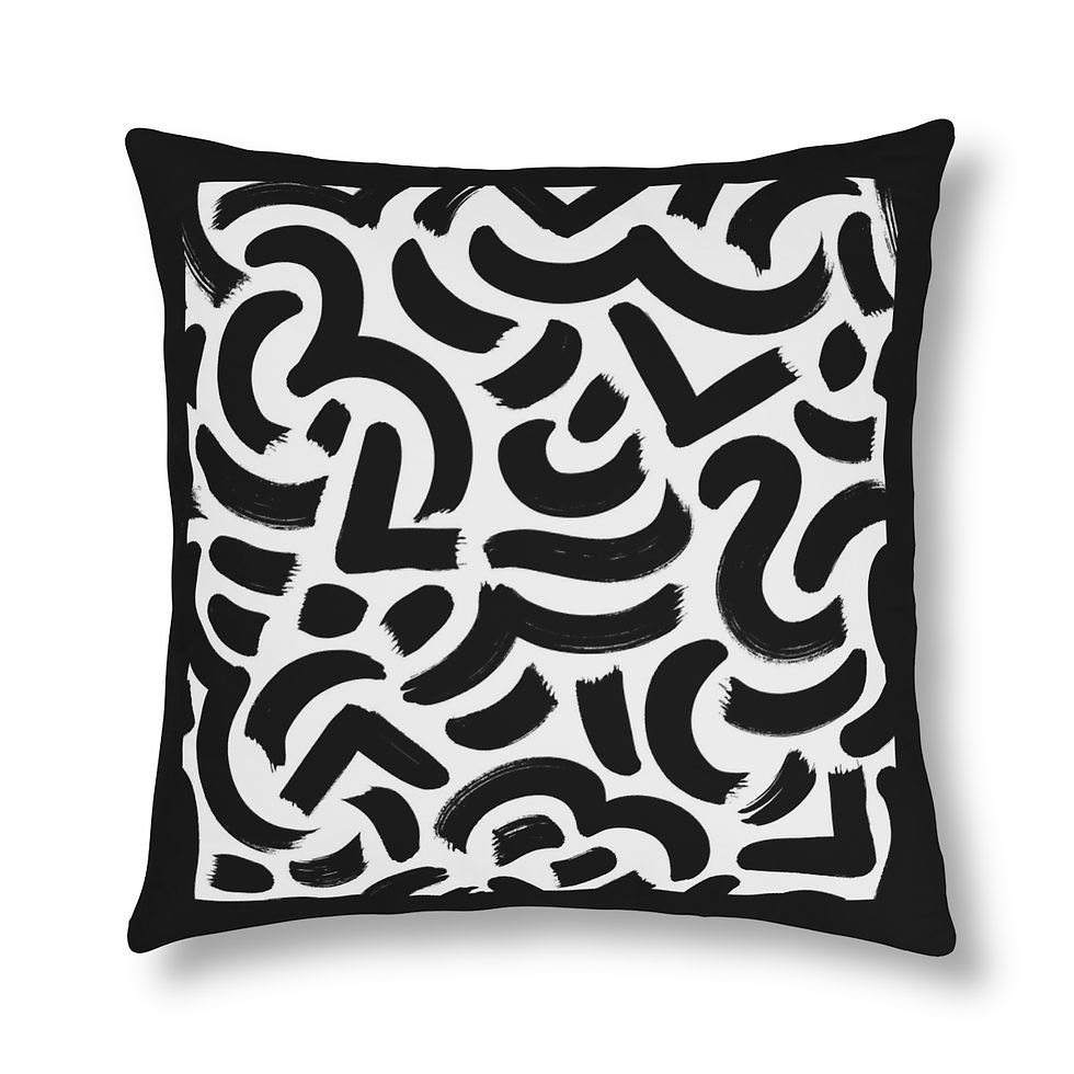 Thumbnail: Mai life black and white abstract brush pattern Waterproof Pillows