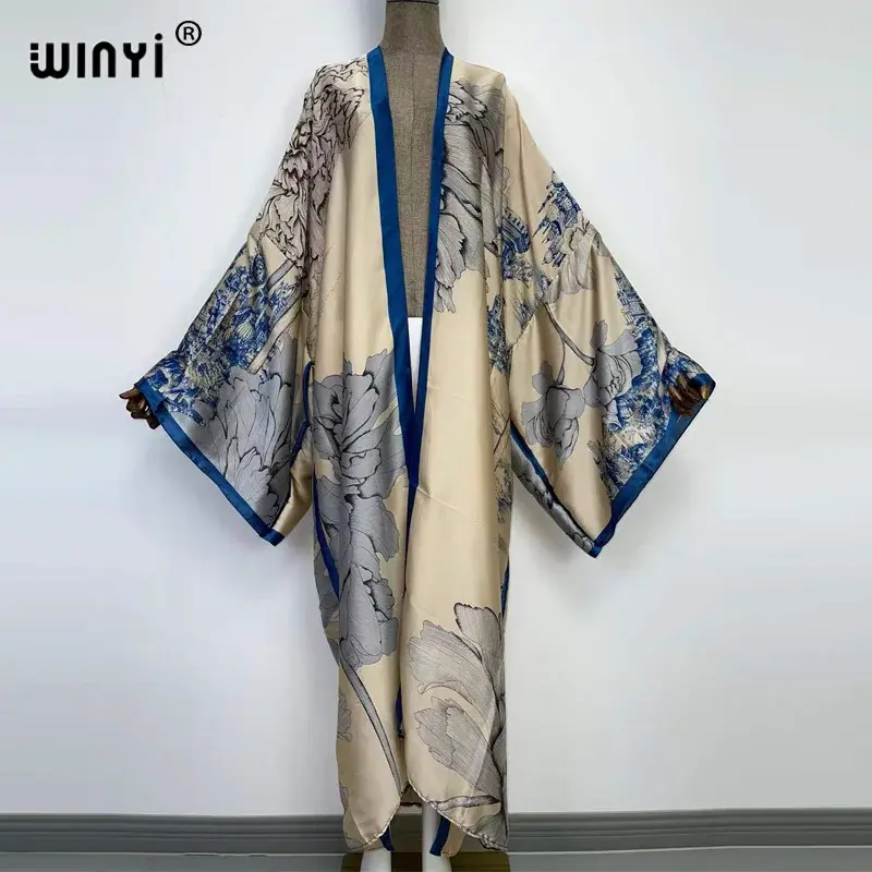 Thumbnail: Cardigan Stitch Cocktail Maxi  Batwing Sleeve Silk Feeling Robe Kimono Kaftan