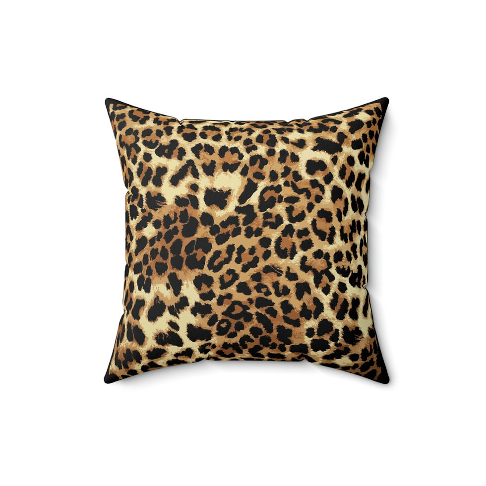 Thumbnail: Double sided flowers with leopard back Faux Suede Square Pillow
