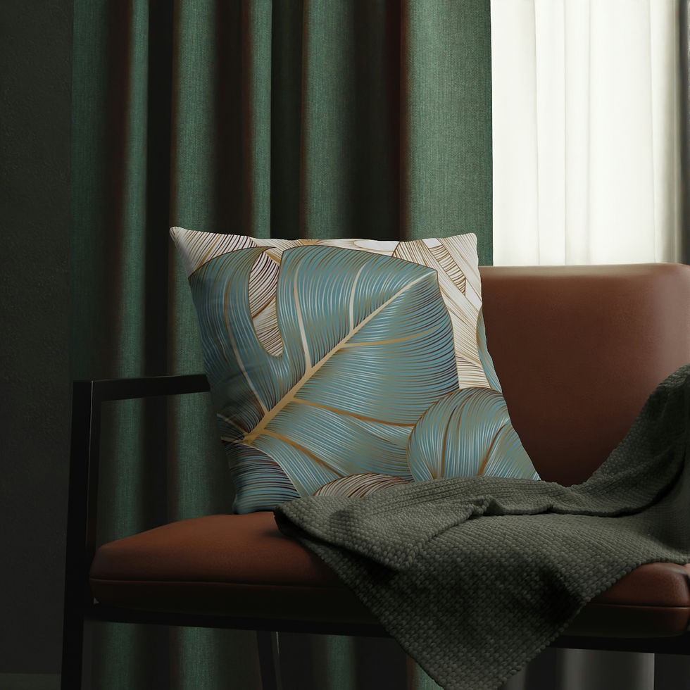 Thumbnail: Modern Sage and beige/gold leaves printed, waterproof Pillows.