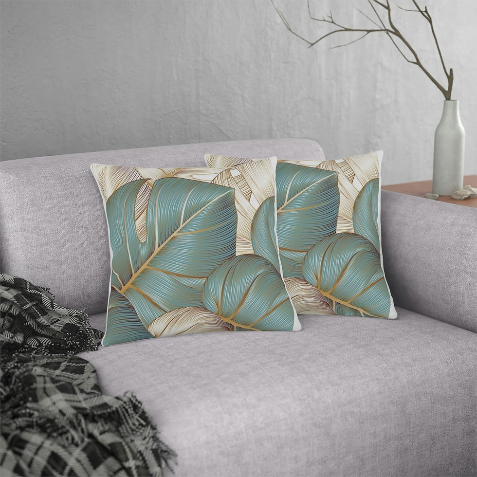 Thumbnail: Modern Sage and beige/gold leaves printed, waterproof Pillows.