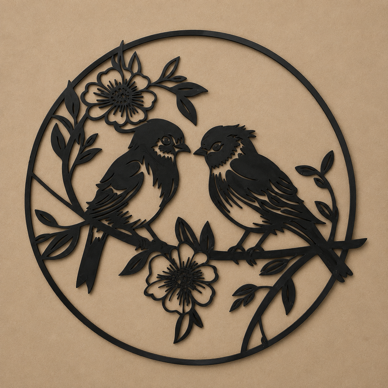 Vogelpaar in Bloemencirkel silhouet Ø 25 cm | zwart